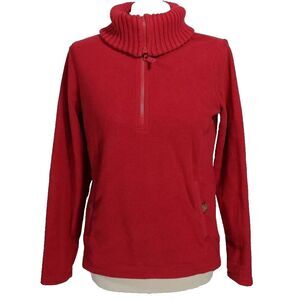 Lands' End Women's Size XS Red Knit Collar Soft Pull-Over Fleece Sweater Outdoor